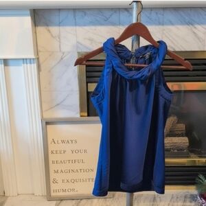 Banana Republic Royal Blue Satin Twist-Neck Sleeveless Top Blouse Petite Small